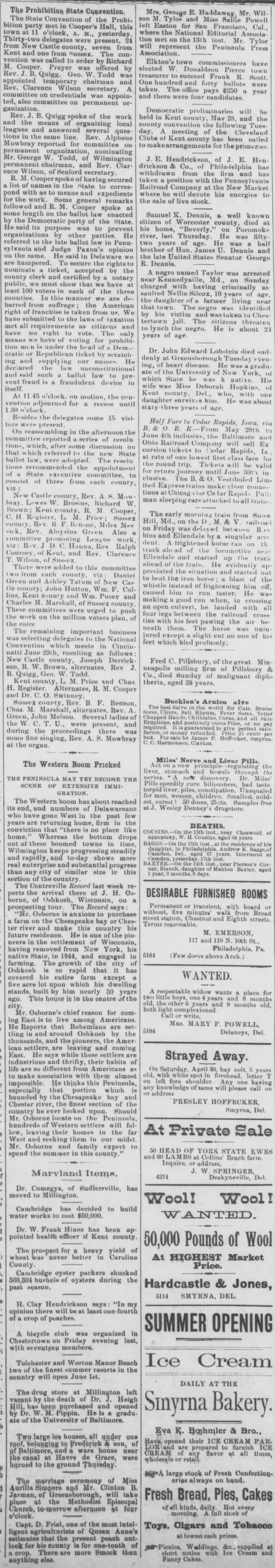 Maryland Items; 18 May 1892; Smyrna Times; 2