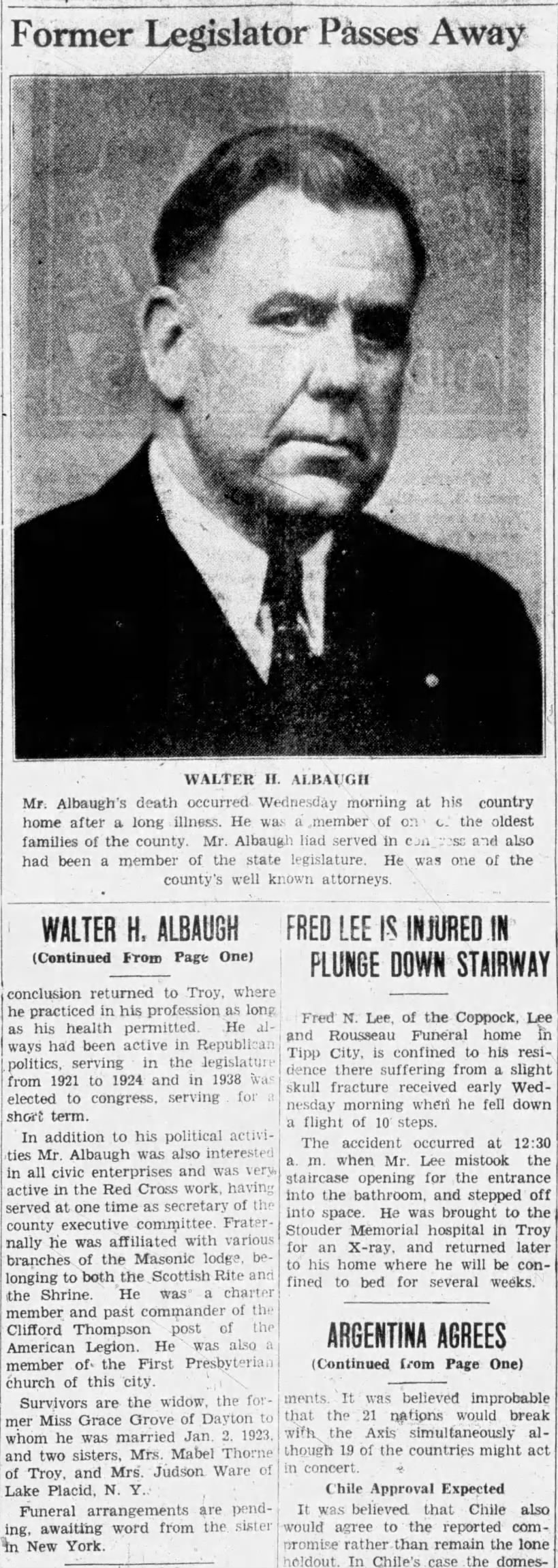 Walter H. Albaugh; 21 Jan 1942; Troy Daily News; 7