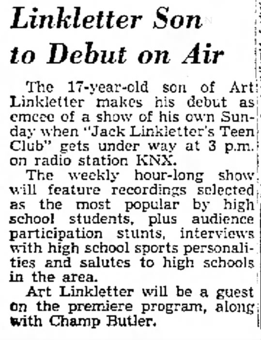 Linkletter Son to Debut on Air