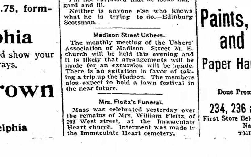 Lena Fleitz Funeral July 1902 (209 Ward street is listed in 1900 census)