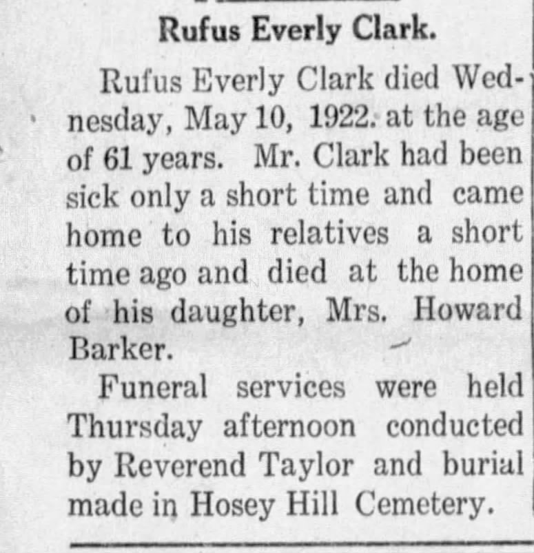 Obituary for Rufus Everly Clark