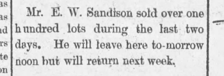 1888-05-03 Sandison sold 100 lots in 2 days