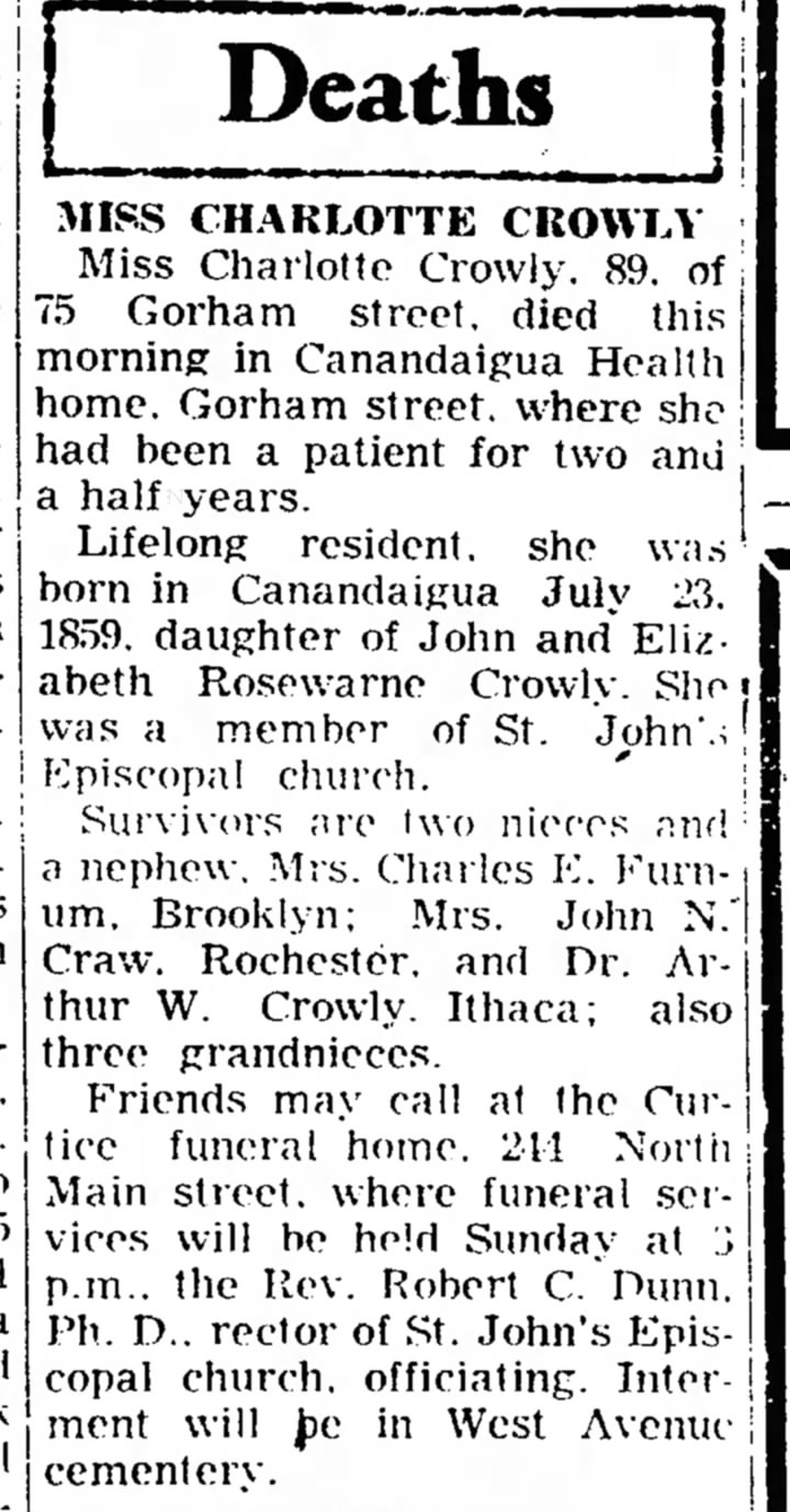 Elizabeth Rosewarne Crowly
Charlotte Crowly 1 oct 1948
