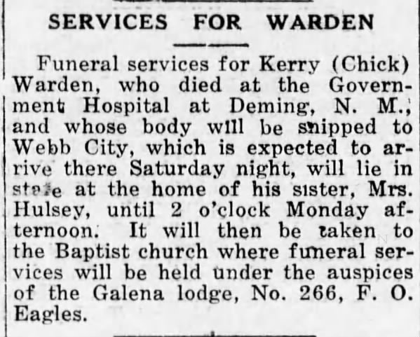 Kerry Warden funeral service plans