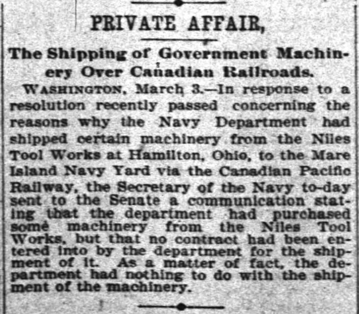 Private Affair The Shipping of Government Machinery Over Canadian Railroads