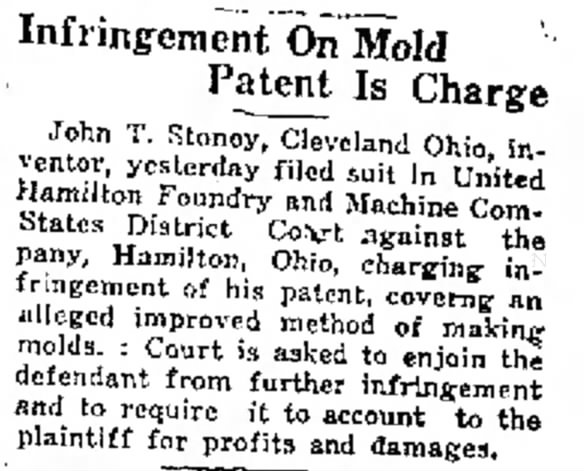 Infringment On Mold Patent Is Charged
