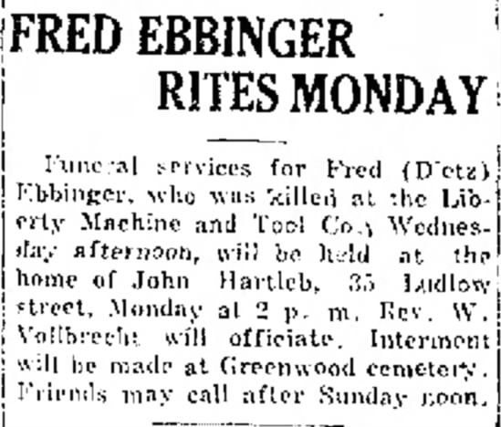 Fred Ebbinger Rites Monday