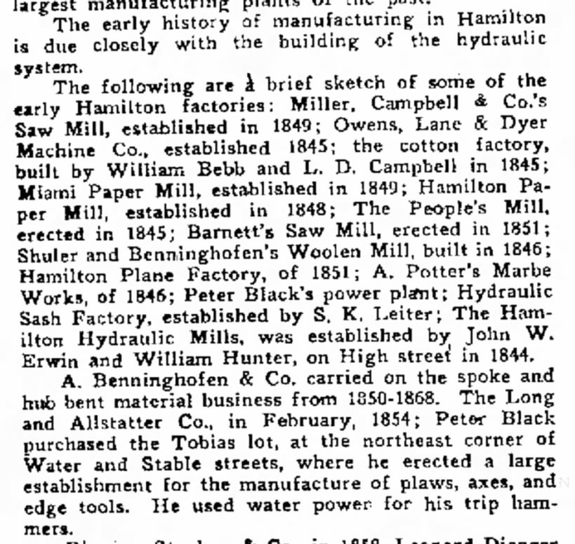 The history of Manufacturing in Hamilton is due closely with the building of the hydraulic system