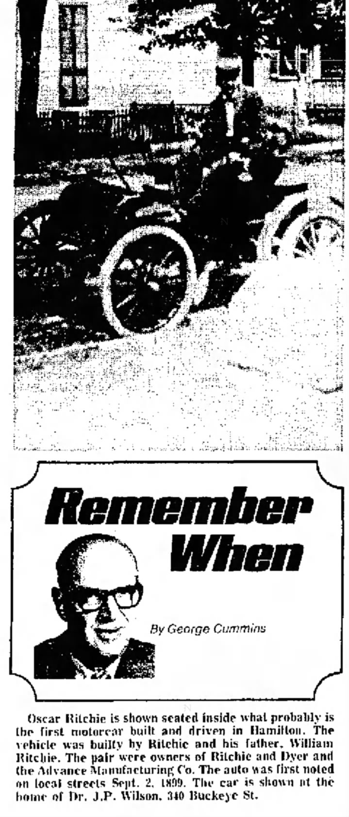 Oscar Ritchie Shown IN First Motor Car in Hamilton