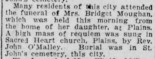 Funeral of Bridget Moughan, wife of Patrick Moughan, April 1923