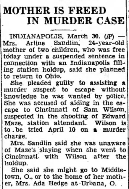 Arline Sandlin March 30, 1939 The Evening Independent Massillion, OH