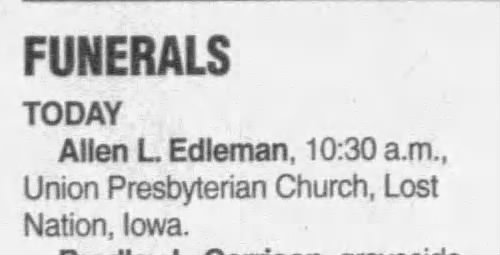 Allen L. Edleman Funeral Service announcement - Mon 01Oct2007