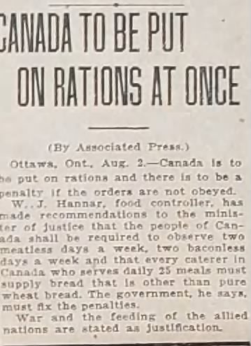 IWWI rationing in Canada in 1917