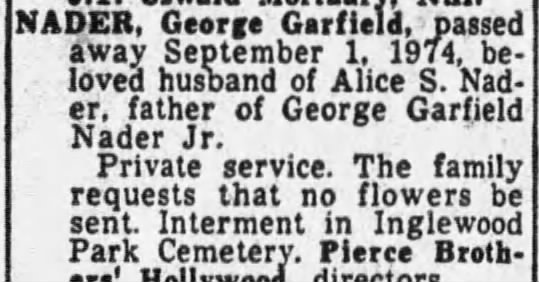 Obituary for George Garfield NADER
