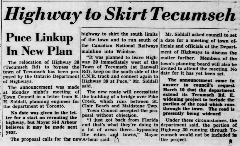 Highway to Skirt Tecumseh: Puce Linkup in New Plan