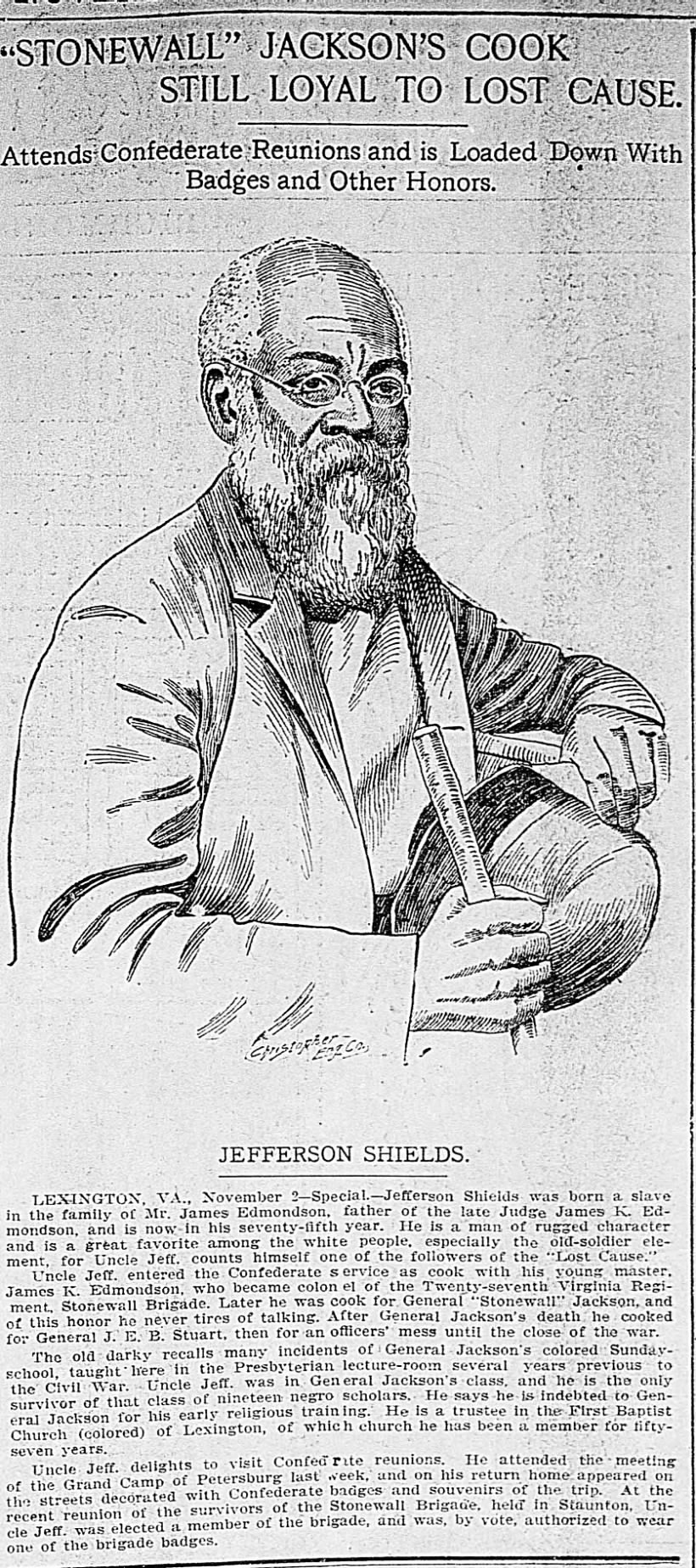 Jefferson Shields profile in Richmond paper, Nov. 3, 1901