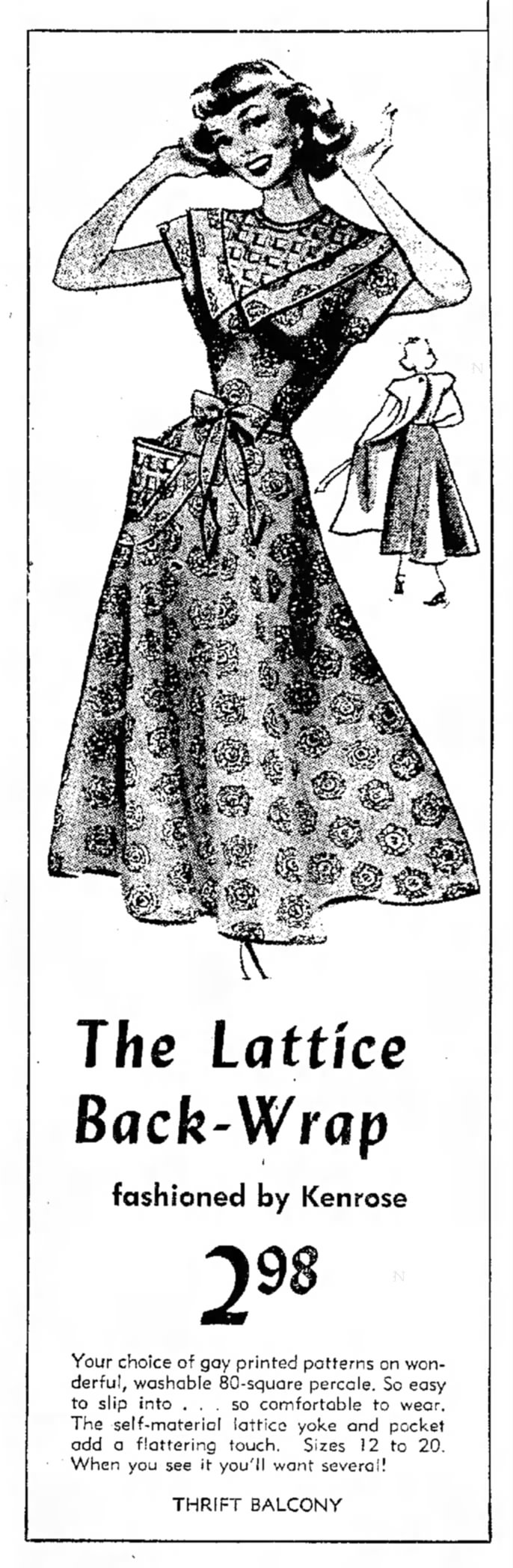 Fashioned by Kenrose ad from 8 March 1950 Cumberland, Md, Evening Times