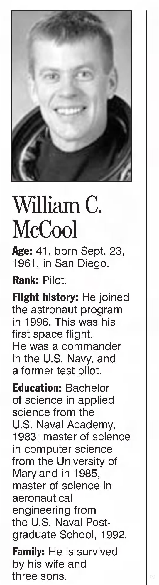 Obituary for William C. McCool (Aged 41)