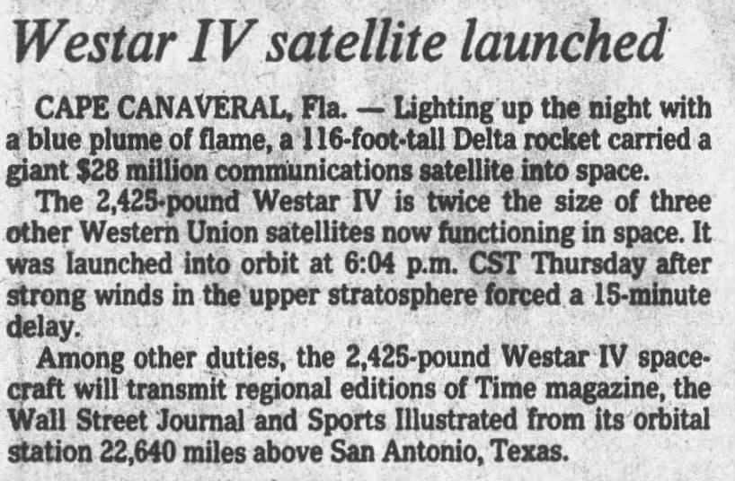 Westar IV satellite launched