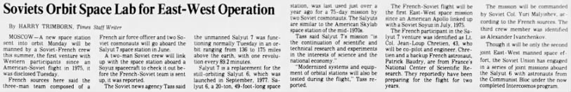 Soviets Orbit Space Lab for East-West Operation