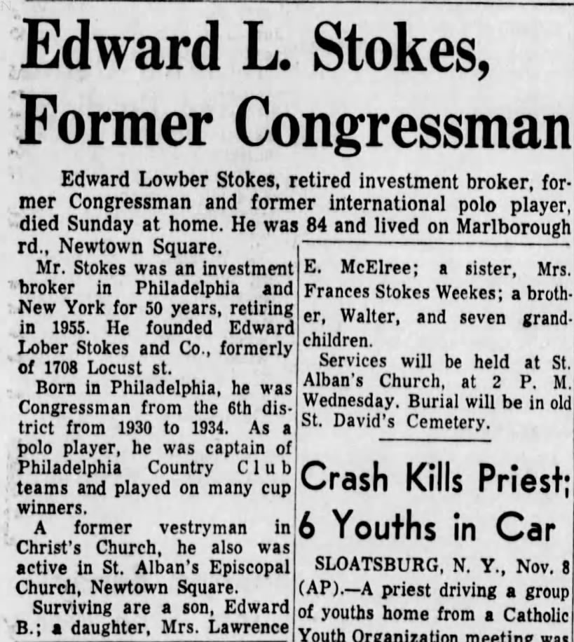 Death of Edward L. Stokes.