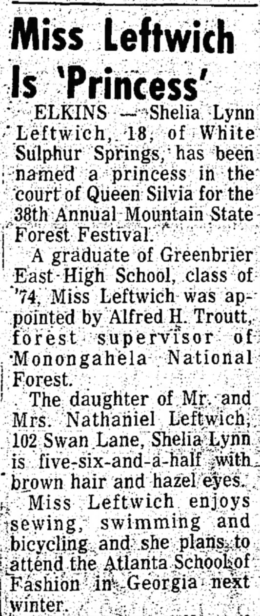 Shelia Lynn Leftwich 1974 Princess