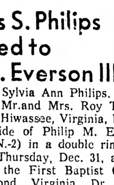 Sylvia Philips marries Philip M. Everson III - 31 Jan 1959 - Richmond, VA