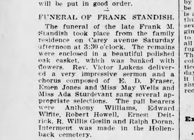Funeral of Frank Standish - Scranton Republican - 23 Apr 1900
