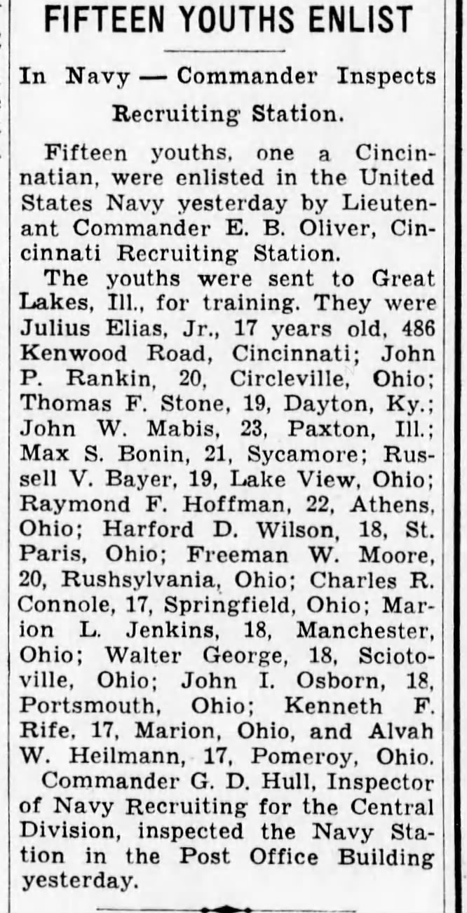 article on granpa going to the recruiting station 2-16-1938