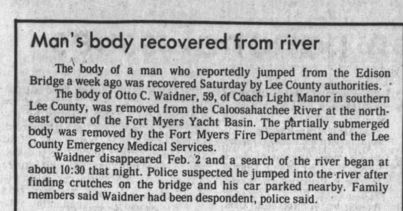 Otto C. Waidner's body found_1980