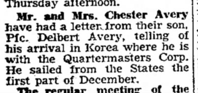 Delbert Avery wrote letter to Chester Avery