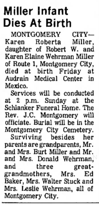 Miller Infant Dies At Birth