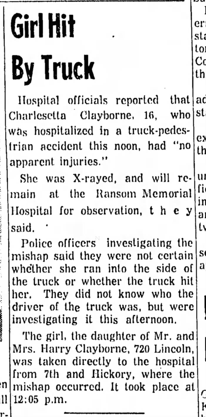 18 March 1959
Girl hit by car