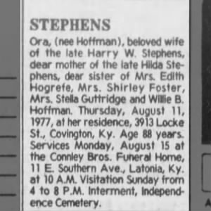 Obituary for  STEPHENS Ora (Aged 88)