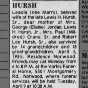 Obituary for Leaola HURSH