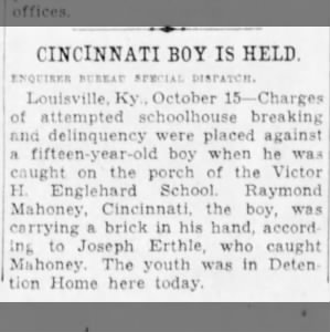 Raymond Mahoney arrested in Louisville, Oct 1931