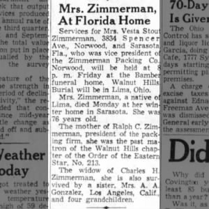 Obituary for Vesta Stout Zimmerman (Aged 76)