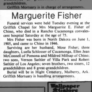 Obituary for Marguerite E. Fisher (Aged 75)