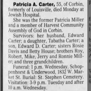 Obituary for Patricia A. Carter (Aged 55)