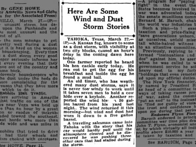 Local stories from Texas about the 1935 wind and dust storms during the Dust Bowl