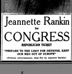 Ad for Jeannette Rankin's 1940 congressional campaign