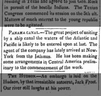 Newspaper mention of an early attempt to dig a canal in Panama