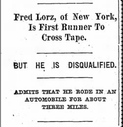 Fred Lorz rides for part of 1904 Olympic marathon