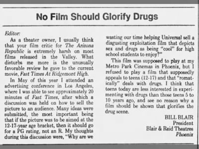 Blair theatres refuses “fast times at r
                  Ridgemont High”