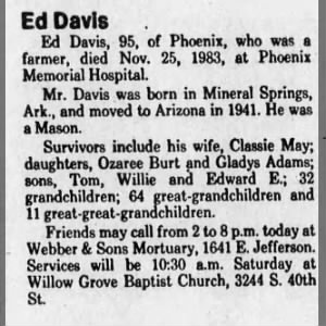 Obituary for Ed Davis (Aged 95)