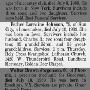 Obituary for Esther Lorraine Johnson (Aged 79)