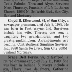 Obituary for Cloyd B. Ellenwood (Aged 84)