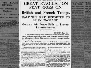 Australian newspaper headlines from the Dunkirk Evacuation in 1940