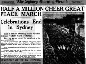 Newspaper account of V-J Day celebrations in Sydney, Australia