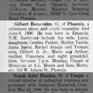 Obituary for Gilbert Benavidez (Aged 61)